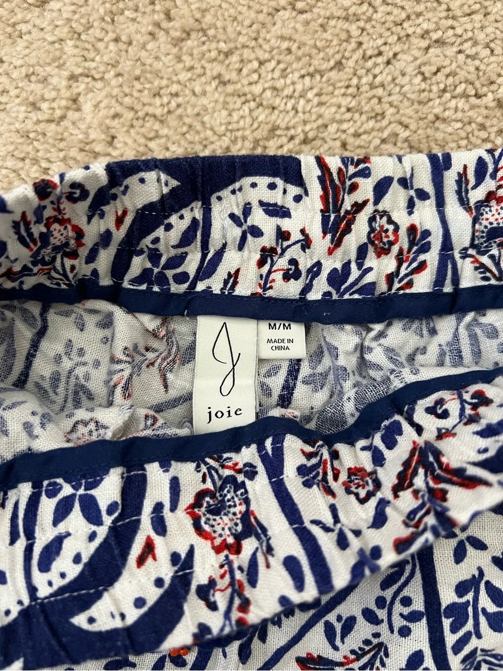 Joie Linen Blend High Waist Shorts Boho Blue Floral Print Beaded Size Medium - Picture 2 of 6